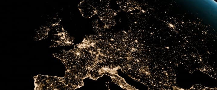 Europe with City Lights at Night